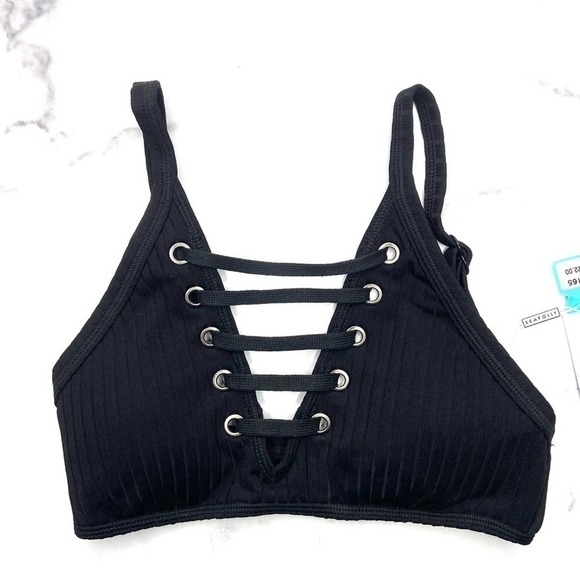 Seafolly Inka Rib Lace Up High Neck Tank NWT - Picture 3 of 12